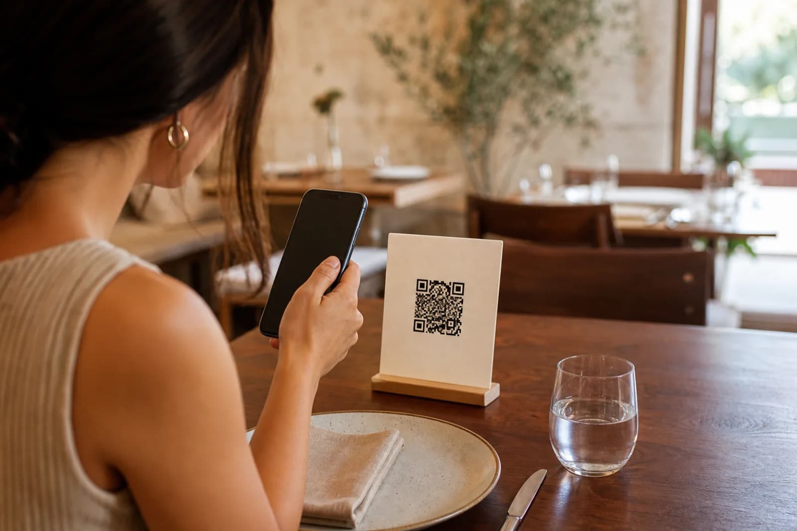 Cliente consultant la carte digitale à table
